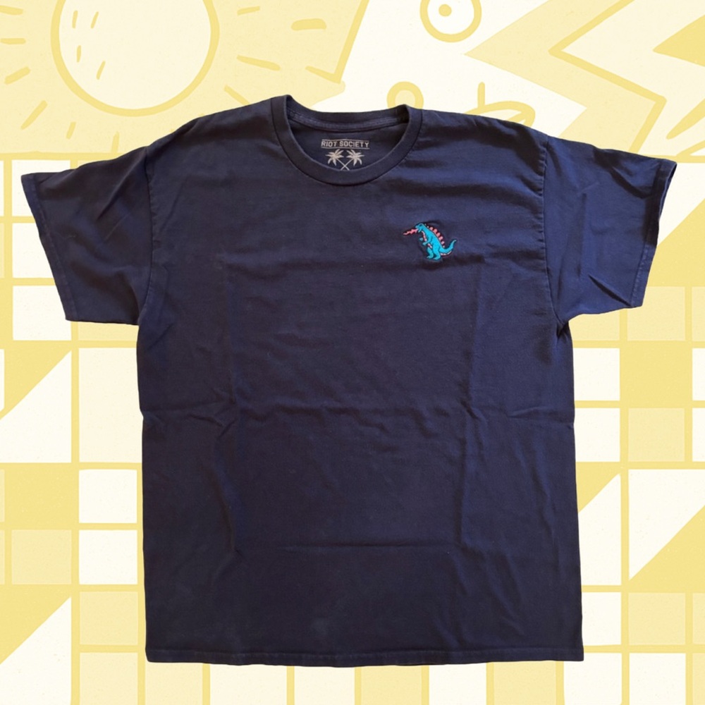 Navy Blue T-Shirt with Embroidered Kaiju